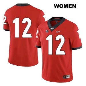 Women's Georgia Bulldogs NCAA #12 Tommy Bush Nike Stitched Red Legend Authentic No Name College Football Jersey OAO8254SA